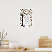 Tree of Life Ketubah & pomegranates、ポートレート(sw) ポスター (キッチン)