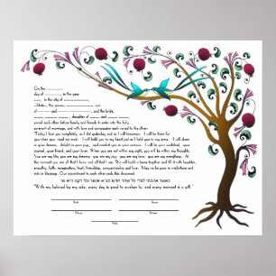 Tree of Life ketubah with a Hebrew  quote -LEFT ポスター