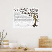 Tree of Life ketubah with a Hebrew quote (rose L) ポスター (キッチン)