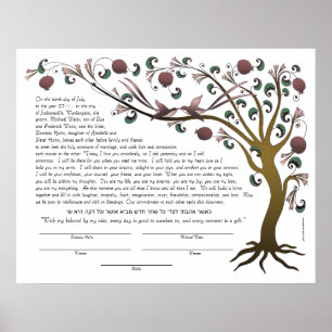 Tree of Life ketubah with a Hebrew quote (rose L) ポスター