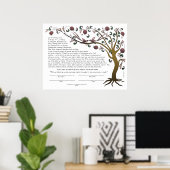 Tree of Life ketubah with a Hebrew quote (rose L) ポスター (ホームオフィス)