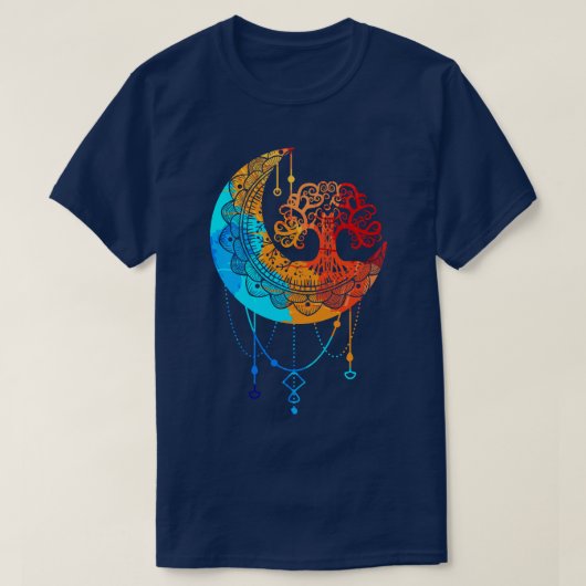 Tree of Life Mandala Moonチャクラヨガ瞑想M Tシャツ (デザイン正面)