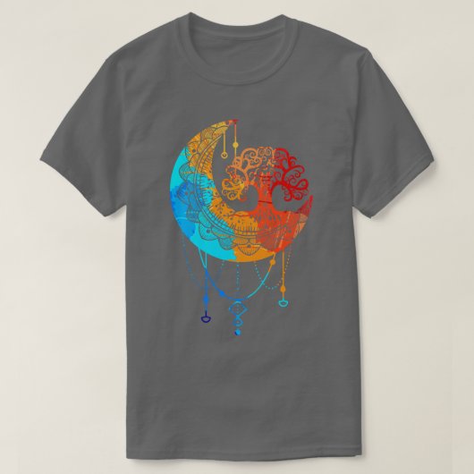 Tree of Life Mandala Moonチャクラヨガ瞑想M Tシャツ (デザイン正面)