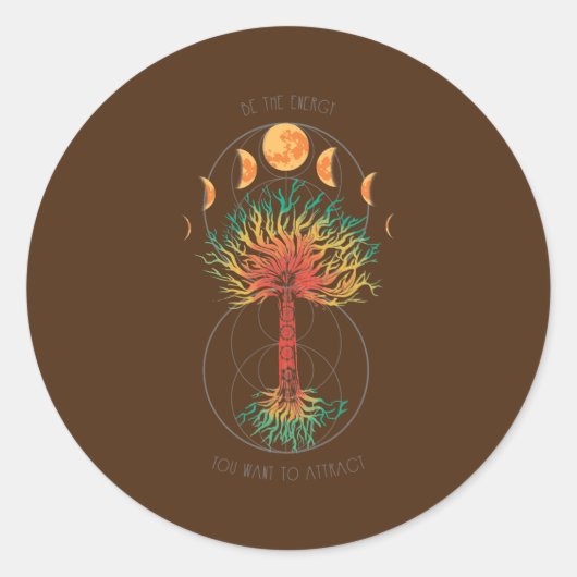 Tree Of Life Moon Phases Chakra  ラウンドシール (正面)