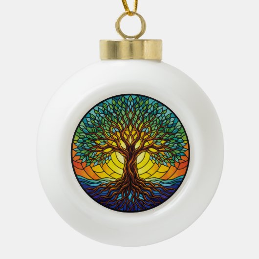 Tree of Life Ornament 2025, Stained-Glass Effect 1 セラミックボールオーナメント (正面)