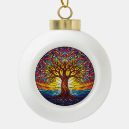 Tree of Life Ornament 2025, Stained-Glass Effect 2 セラミックボールオーナメント