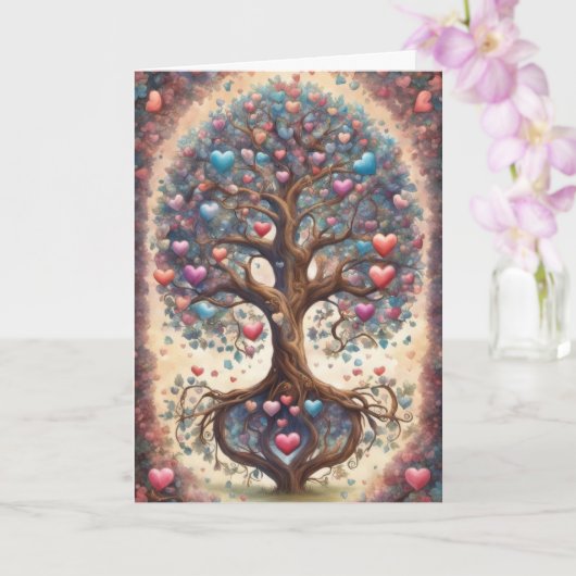 Tree of Life Pastel Hearts Valentine's Day カード (蘭)