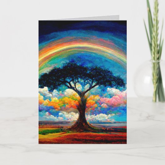 Tree of Life Rainbow Happiness Greeting/Note Card カード (正面)