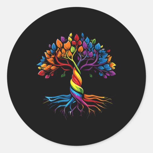 Tree Of Life Rainbow Lgbtゲイレズビアンプライド国旗A ラウンドシール (正面)