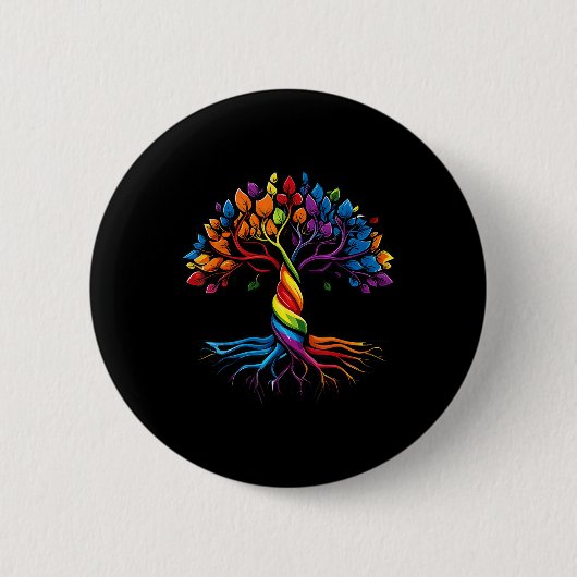 Tree Of Life Rainbow Lgbtゲイレズビアンプライド国旗A 缶バッジ (正面)