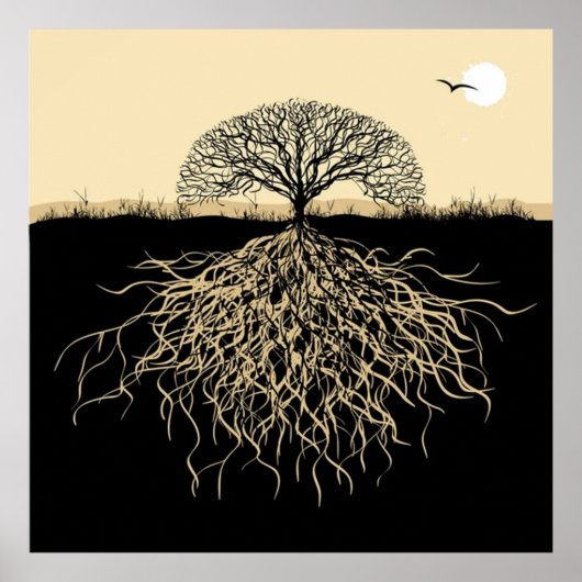 Tree of Life Roots Spiritual Nature Minimalist  ポスター (正面)