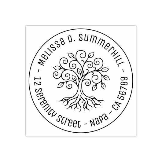 Tree of Life Round Address ラバースタンプ (インプリント)