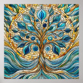 Tree of Life Shattered Glass Mosaic Aqua Blues  ポスター (正面)