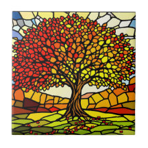 Tree of Life Shattered Glass Mosaic Autumn Colors 