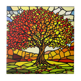 Tree of Life Shattered Glass Mosaic Autumn Colors  タイル