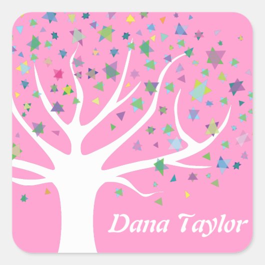 Tree of Life Starsモノグラム名ギフトクッキー スクエアシール (正面)
