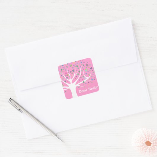 Tree of Life Starsモノグラム名ギフトクッキー スクエアシール (封筒)