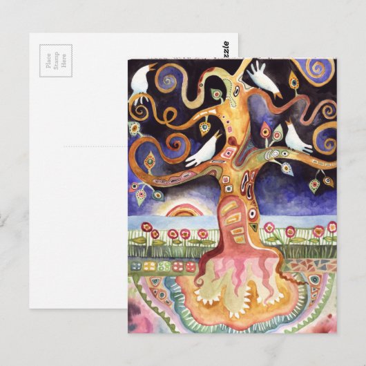 TREE OF LIFE Water Color Doves ポストカード (正面/裏面)