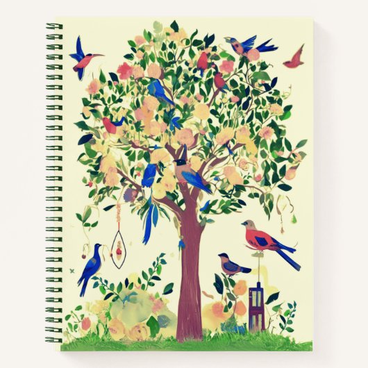 Tree of Life with Birds and Flowers Journal ノートブック (正面)
