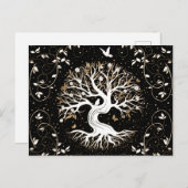 Tree of Life - Yggdrasil -白黒と金ゴールド シーズンポストカード (正面/裏面)