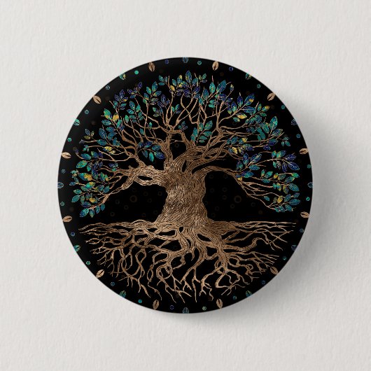 Tree of life -Yggdrasil Golden and Marble ornament 缶バッジ (正面)