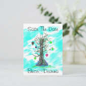 Tree of Loveティール（緑がかった色）日付の保存 案内ポストカード (スタンド正面)