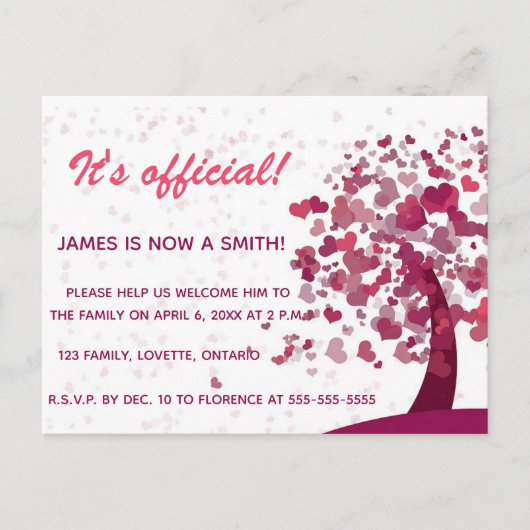 Tree of Love Adoptionお祝い招待状 インビテーションポストカード (正面)