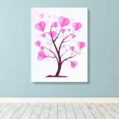 Tree of Love Tree of Lovesハートピンクパステルウォーターカラー キャンバスプリント (インサイチュ (ウッドフロア))