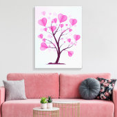 Tree of Love Tree of Lovesハートピンクパステルウォーターカラー キャンバスプリント (インサイチュ (リビング))