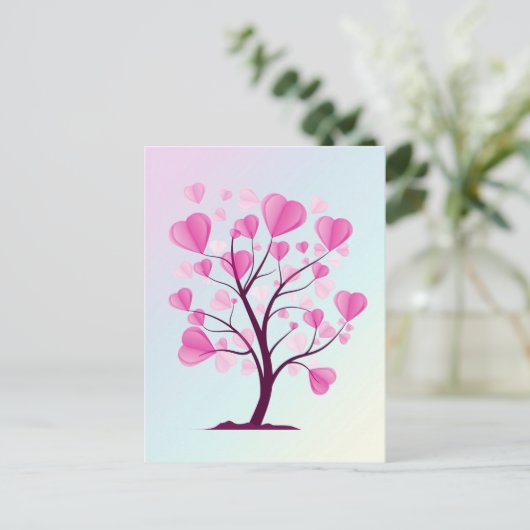 Tree of Love Tree of Lovesハートピンクパステルウォーターカラー ポストカード (スタンド正面)