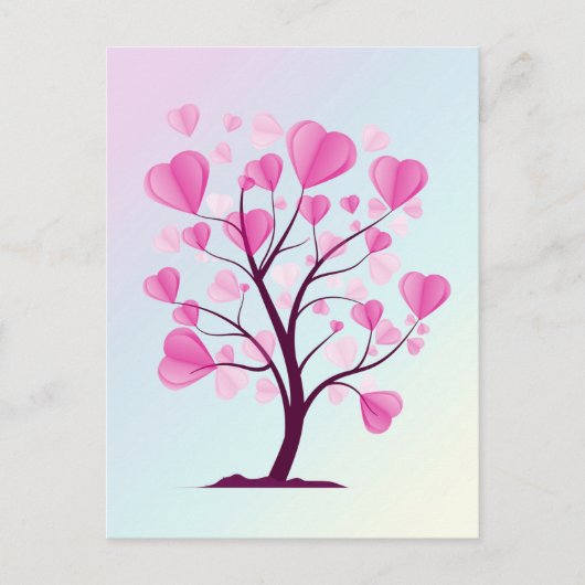 Tree of Love Tree of Lovesハートピンクパステルウォーターカラー ポストカード (正面)