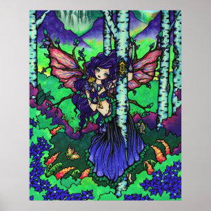 "Tree of Secrets" Fairy Dragon Fantasy Forest Art ポスター