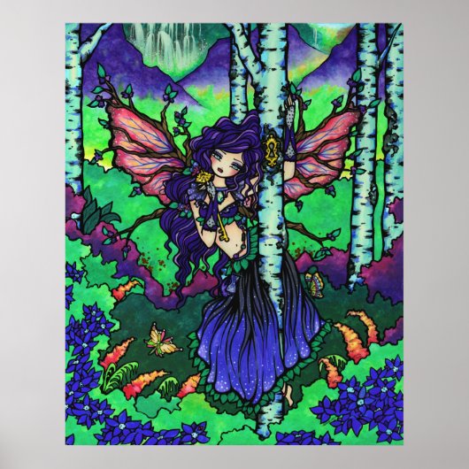 "Tree of Secrets" Fairy Dragon Fantasy Forest Art ポスター (正面)