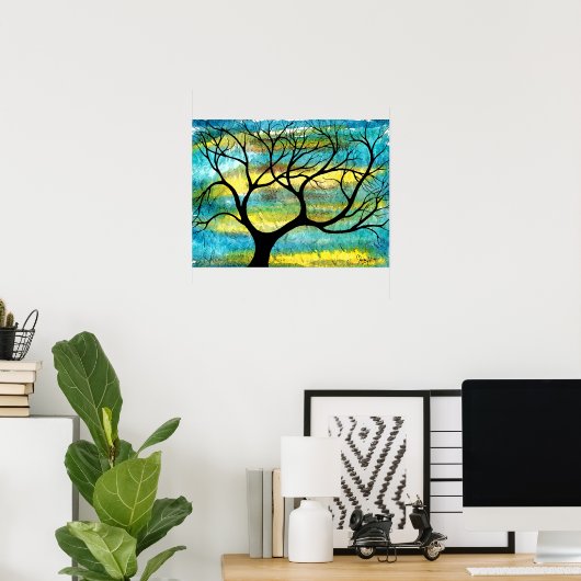 Tree on Vellum with Watercolor Background ポスター (ホームオフィス)