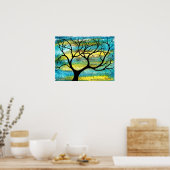 Tree on Vellum with Watercolor Background ポスター (キッチン)