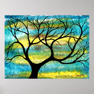 Tree on Vellum with Watercolor Background ポスター