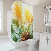 Tree palm bright sun summer background. tropical p シャワーカーテン (インサイチュ)