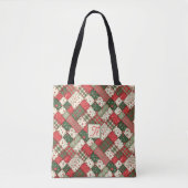 Tree pattern christmas patchwork green red name トートバッグ (正面)