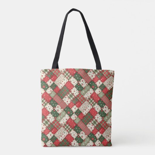 Tree pattern christmas  patchwork green red name トートバッグ (裏面)