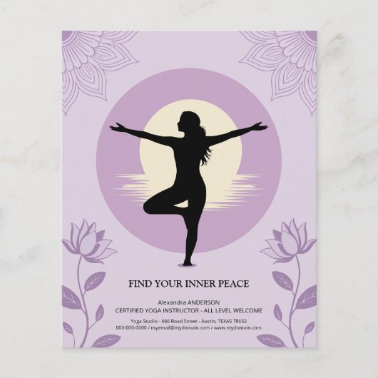 Tree Pose - Yoga Instructor with Lotus Flowers チラシ (正面)