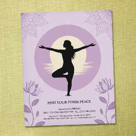 Tree Pose - Yoga Instructor with Lotus Flowers チラシ