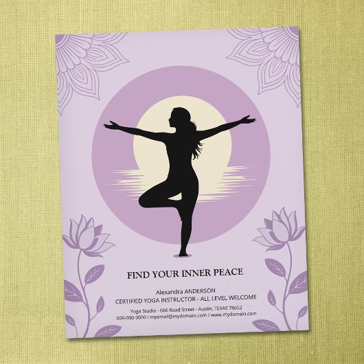 Tree Pose - Yoga Instructor with Lotus Flowers チラシ