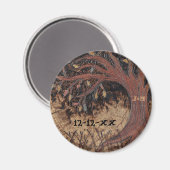 Tree Pyrography素朴日付の保存結婚式の引き出物 マグネット (正面/裏面)