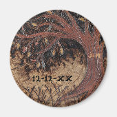 Tree Pyrography素朴日付の保存結婚式の引き出物 マグネット (正面)