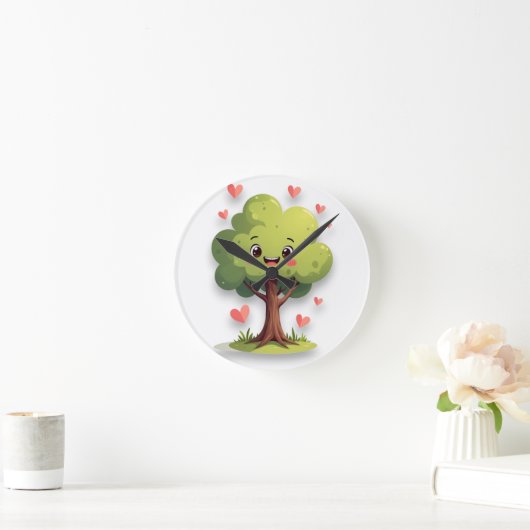 Tree Red Hearts Clock ラウンド壁時計 (ホーム)