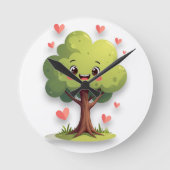 Tree Red Hearts Clock ラウンド壁時計 (正面)