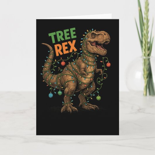 “tree Rex” 恐竜のホリデーユーモア クリスマスTシャツ カード (正面)