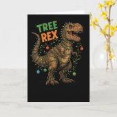 “tree Rex” 恐竜のホリデーユーモア クリスマスTシャツ カード (黄色い花)