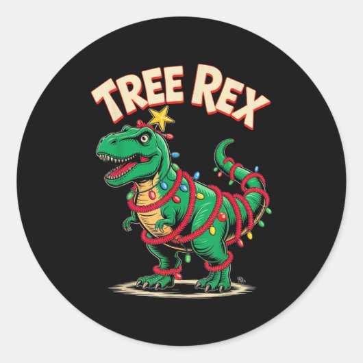 Tree Rex Christmas Costume T-rex Dinosaur Xmas Lig ラウンドシール (正面)