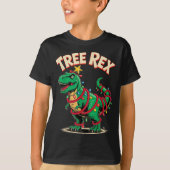 Tree Rex Christmas Costume T-rex Dinosaur Xmas Lig Tシャツ (正面)